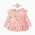 thumbnail image 1 of Dagaeig Baby Dresses Lace Romper Dress Short Sleeve Ruffle Mesh Tutu Dress 0 3 6 12 18 Months Cute Jumpsuits with Headband(Light Pink,9-12 Months), 1 of 9