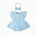 thumbnail image 1 of Dagaeig Baby Dresses Lace Romper Dress Short Sleeve Ruffle Mesh Tutu Dress 0 3 6 12 18 Months Cute Jumpsuits with Headband(Sky Blue,3-6 Months), 1 of 9