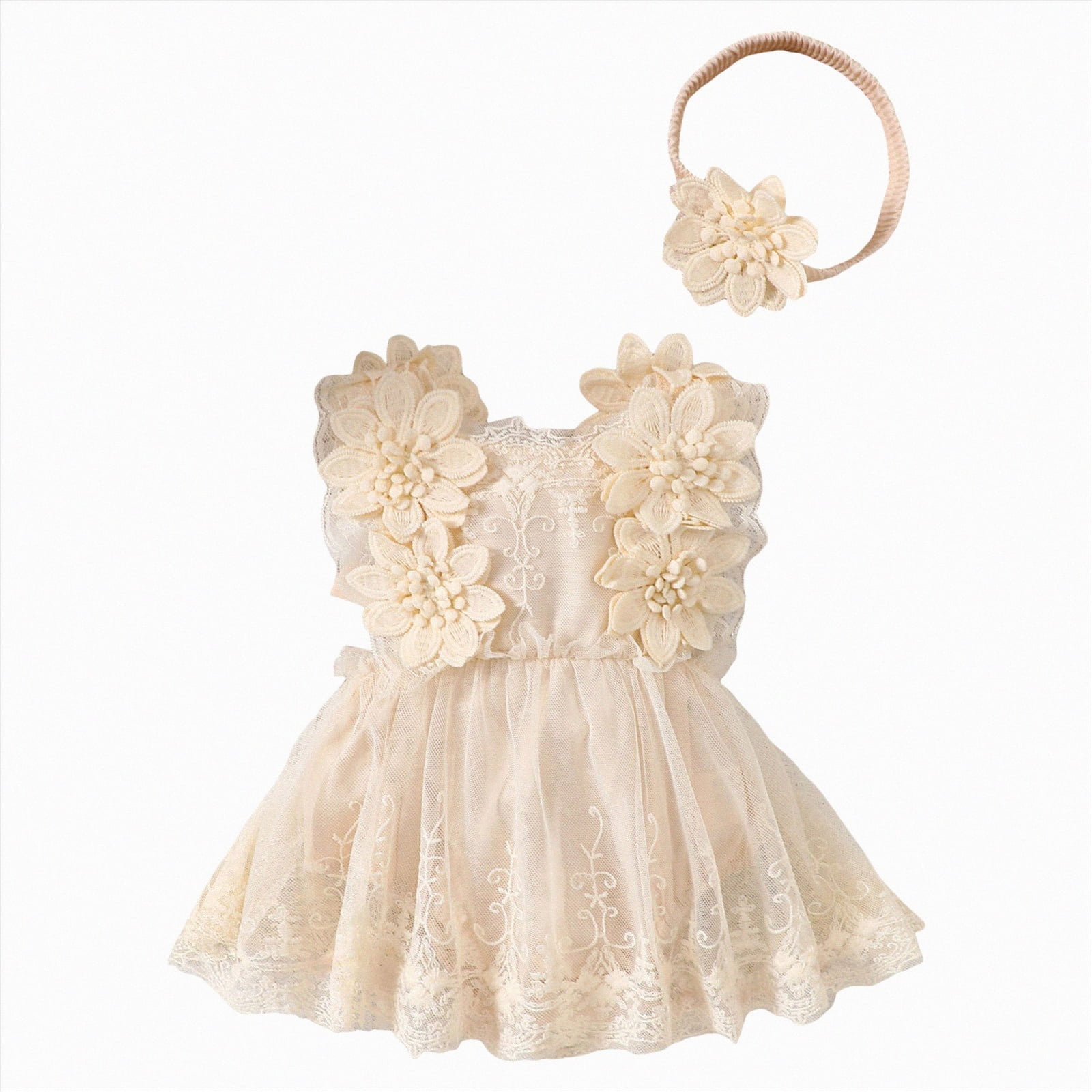 Dagaeig Baby Dresses Lace Romper Dress Short Sleeve Ruffle Mesh Tutu Dress  0 3 6 12 18 Months Cute Jumpsuits with Headband(Beige,0-3 Months) -  Walmart.com