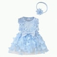 thumbnail image 1 of Dagaeig Baby Dresses Lace Romper Dress Short Sleeve Ruffle Mesh Tutu Dress 0 3 6 12 18 Months Cute Jumpsuits with Headband(Blue,1-3 Months), 1 of 7