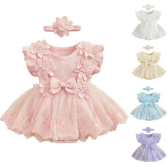 Dagaeig Baby Girl Dress Little Princess Birthday Party Dress Embroidery Flower Lace Tutu Romper Dress Baby Girl Clothes OutfitsPurple,0-3 Months