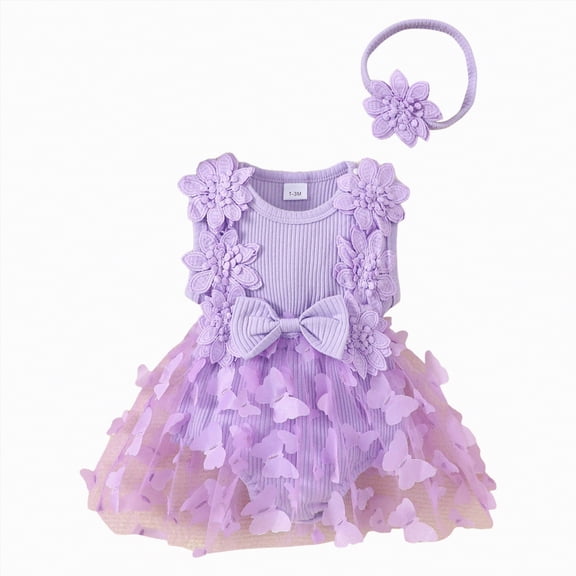 Dagaeig Baby Girl White Dress Tulle Birthday Party Princess Dress Long Sleeve Lace Flower Tutu Romper Dress Newborn Fall Clothes(Purple,1-3 Months)