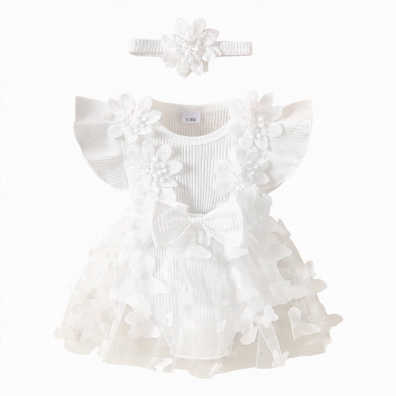 Dagaeig Baby Girl White Dress Tulle Birthday Party Princess Dress Long Sleeve Lace Flower Tutu Romper Dress Newborn Fall Clothes(White,9-12 Months)
