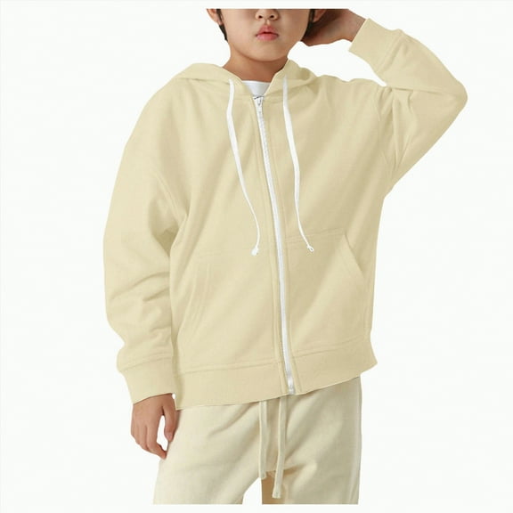 Dagaeig Boys Girls Cute Hoodie Coat Kids Solid Color Long Sleeve Zip Up Hoodie Sweatshirt Top Boys Girls ClothesSize 4-5 Years Beige