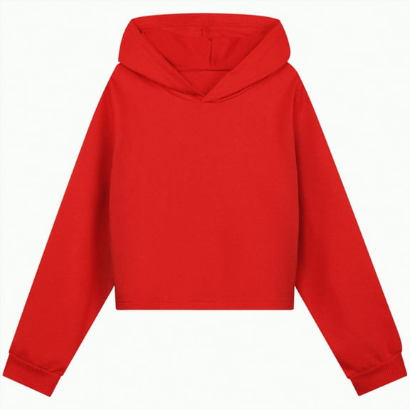 Dagaeig Girls Hoodie Sweatshirt Color Solid Crop Top Long Hoodie Top Sleeve Up Girls Kids Coat&jacket(Red,11-12 Years)