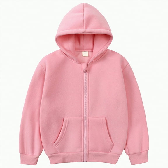 Dagaeig Girls Hoodie Sweatshirt Color Solid Zip Jackets Long Hoodie Top Sleeve Up Girls Kids Boys Coat&jacket(Pink,4-5 Years)