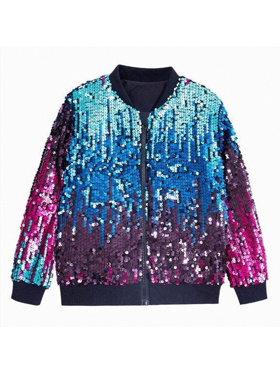 Girls Sequin Jackets Bomber Jacket Zip Up Coat Sparkle Outwear Birthday Clothes 12-14 Years