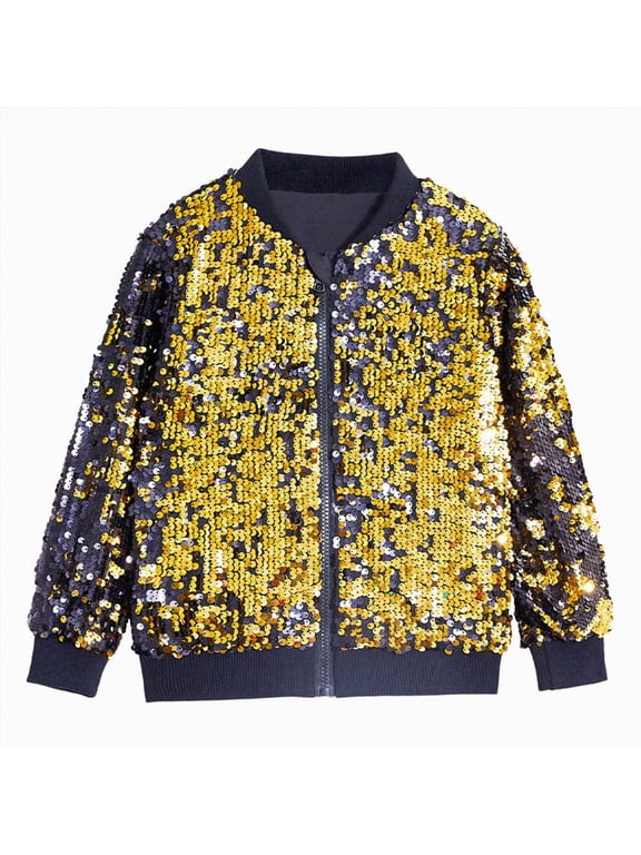 Girls Sequin Jackets Bomber Jacket Zip Up Coat Sparkle Outwear Birthday Clothes 14-16 Years