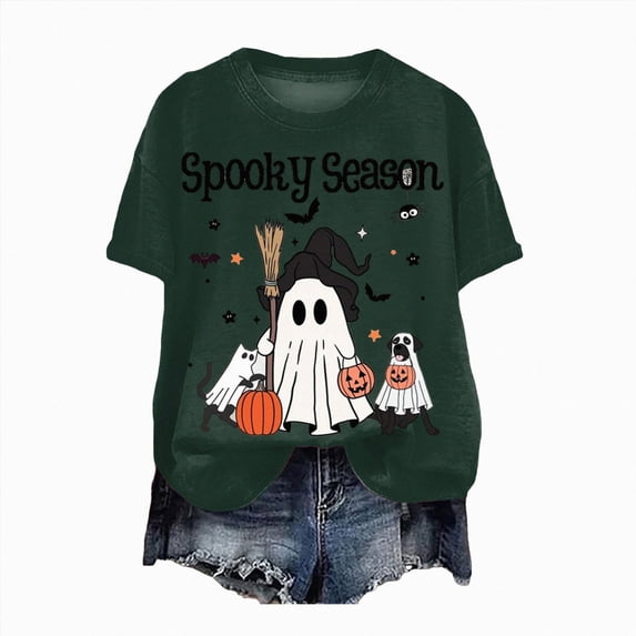 Dagaeig Halloween Shirt Women Halloween Pumpkin Face Graphic T-Shirt Womens Long Sleeve O-Neck Casual Tops Tees Shirt|Dark Green XL