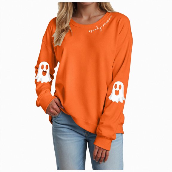 Dagaeig Halloween Tee Shirts for Women Womens Halloween O Neck Shirt Funny Pumpkin Printed T Shirt Graphic Tee Fall Raglan Tops|Orange XL