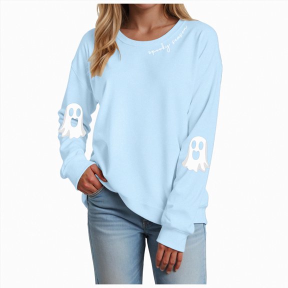 Dagaeig Halloween Womens Shirt : Halloween Ghost Vneck Tshirts Fall Tees T Shirt Long Sleeve Tops|White XL