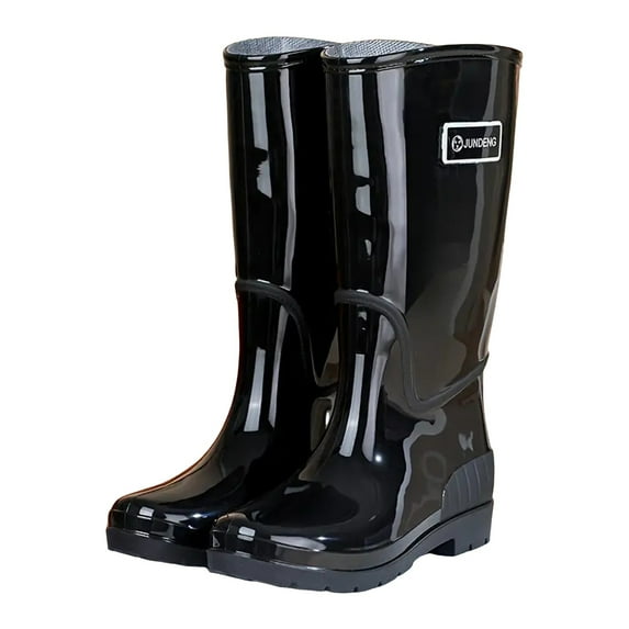 Dagaeig Knee High Rain Boots for Women Rubber Waterproof Anti-Slipping Knee Length Tall Rainboots PVC(Black,6.5)