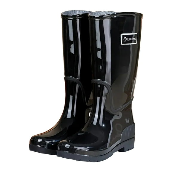 Dagaeig Knee High Rain Boots for Women Rubber Waterproof Anti-Slipping Knee Length Tall Rainboots (Black,7.5)