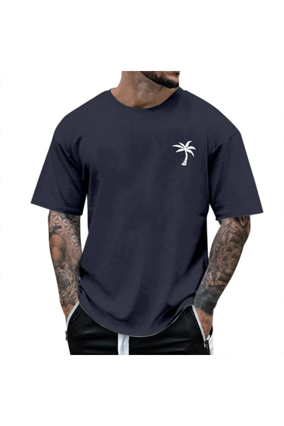 Tee Shirts Mens Hawaiian Short Sleeve Tropical Floral Beach Shirt for Men(Navy,3XL)