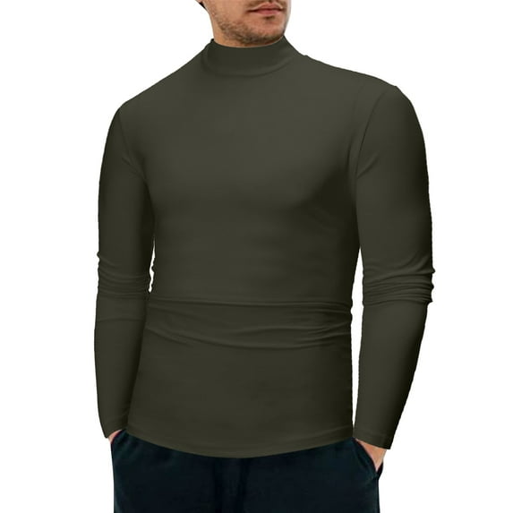 Dagaeig Turtleneck Shirt Men Pullover Tops Slim Fit Basic Turtleneck Lightweight Sweaters Army Green,S