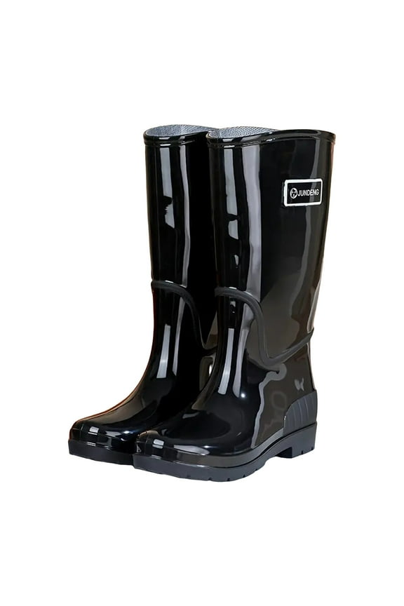 Women and Men Waterproof Knee-high Rubber Boots, Comfortable Lightweight Garden Boots Keep Warm Work Tall Fishing Boots for Outdoor PVC(Black,7.5)