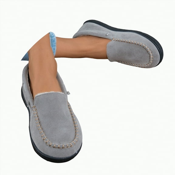 Dagaeig Women's House Slippers Indoor Outdoor Moccasin Fuzzy Fluffy Furry Loafers Suede Warm Shoes Flock(B-Grey,9.5)