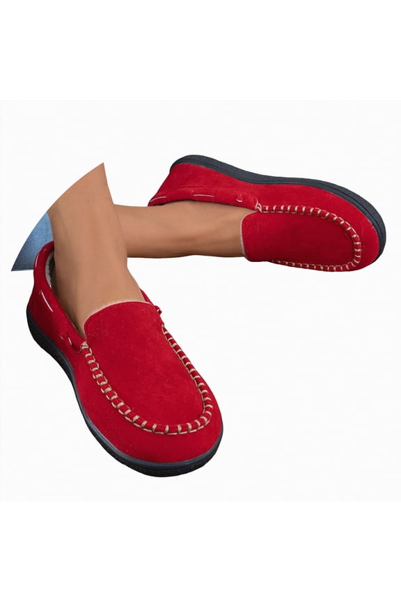 Women's House Slippers Indoor Outdoor Moccasin Fuzzy Fluffy Furry Loafers Suede Warm Shoes Flock(B-Red,8.5)