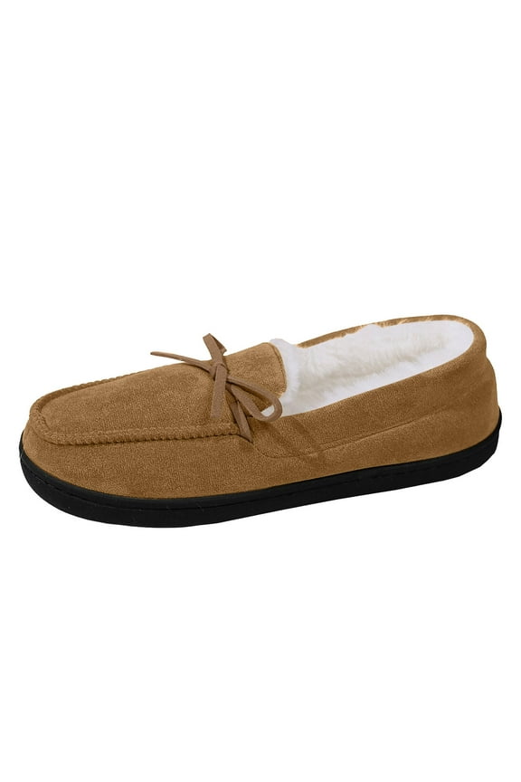 Women's House Slippers Indoor Outdoor Moccasin Fuzzy Fluffy Furry Loafers Suede Warm Shoes Flock(Brown,7.5)