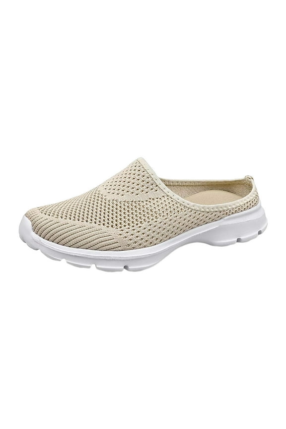 Women's Slip-on Sneakers Wide Width Comfort Walking Shoes Casual Flats Mesh(Beige,8)