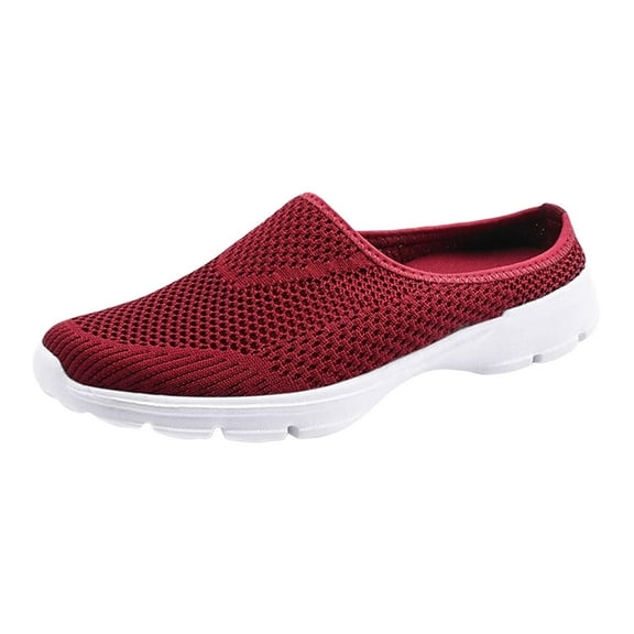 Dagaeig Women's Slip-on Sneakers Wide Width Comfort Walking Shoes Casual Flats Mesh(Red,7)