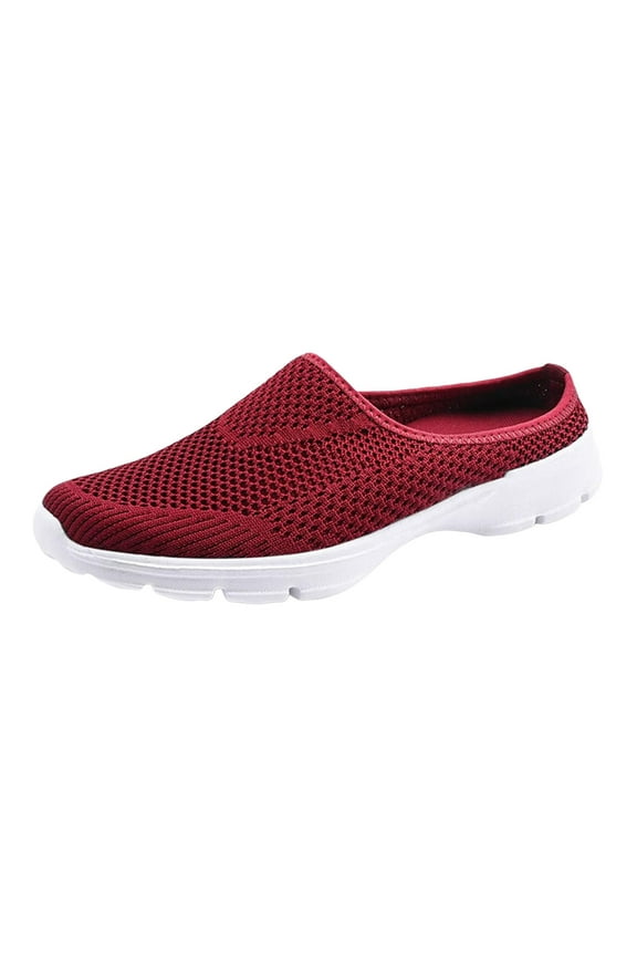 Women's Slip-on Sneakers Wide Width Comfort Walking Shoes Casual Flats Mesh(Red,8)
