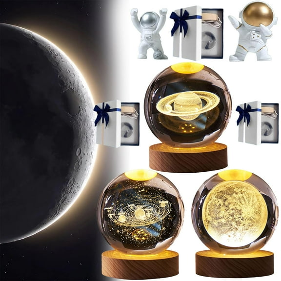 Dagale Happy Haves Light Sphere, 8cm/3.15in Happyhaves Sphere Set with Luminous Base and Gift Box, Happyhaves Calming Cosmic Lights Solar System, Milky Way, Moon (Solar System, Charging Model)