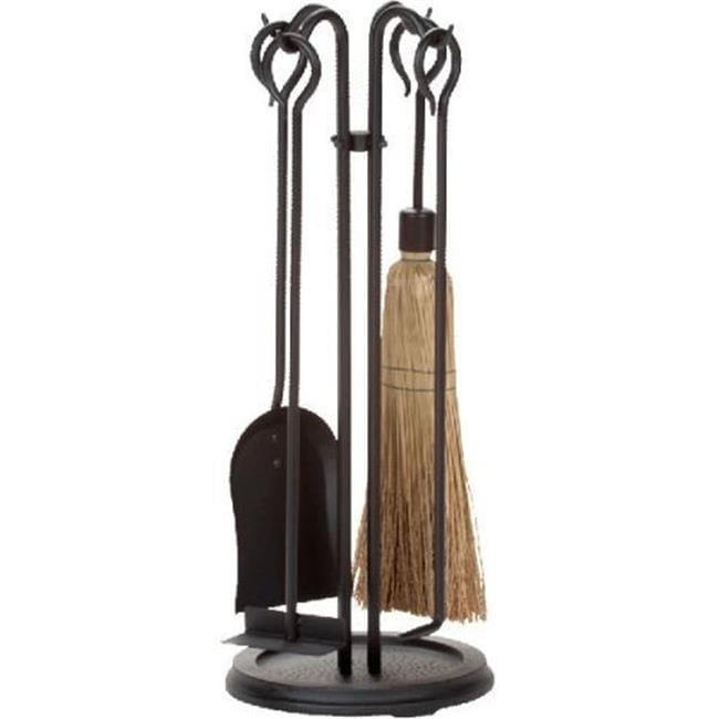 Dagan 1110 Wrought Iron Stove Fireplace Tool Set - Corn Broom, Black - 5 Piece