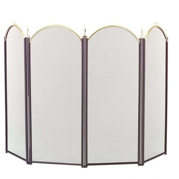 Dagan 2083-9 4 Fold Arched Screen, Black & Polished Brass