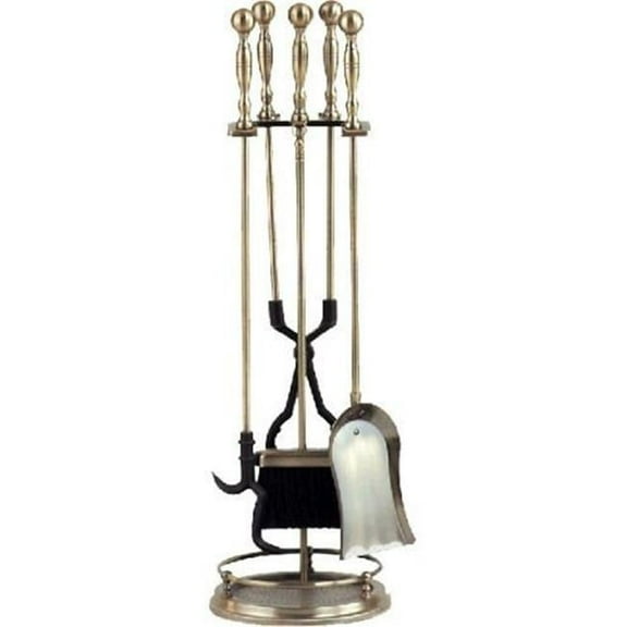 Dagan 4444 Fireplace Tool Set, Antique Brass - 5 Piece