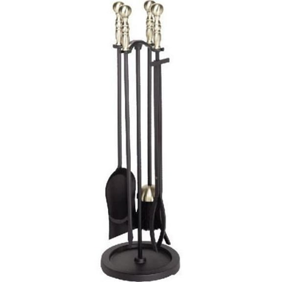 Dagan 5532 Fireplace Tool Set - Rail on Base, Black & Antique Brass - 5 Piece