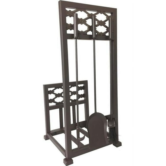 Dagan 5804 Lattice Design Log Rack with Tools, Bronze - 4 Piece