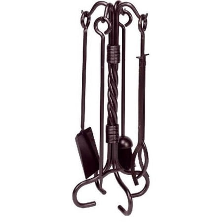 Dagan AHF302 Wrought Iron Fireplace Tool Set with Twist Handles, Bronze - 5 Piece
