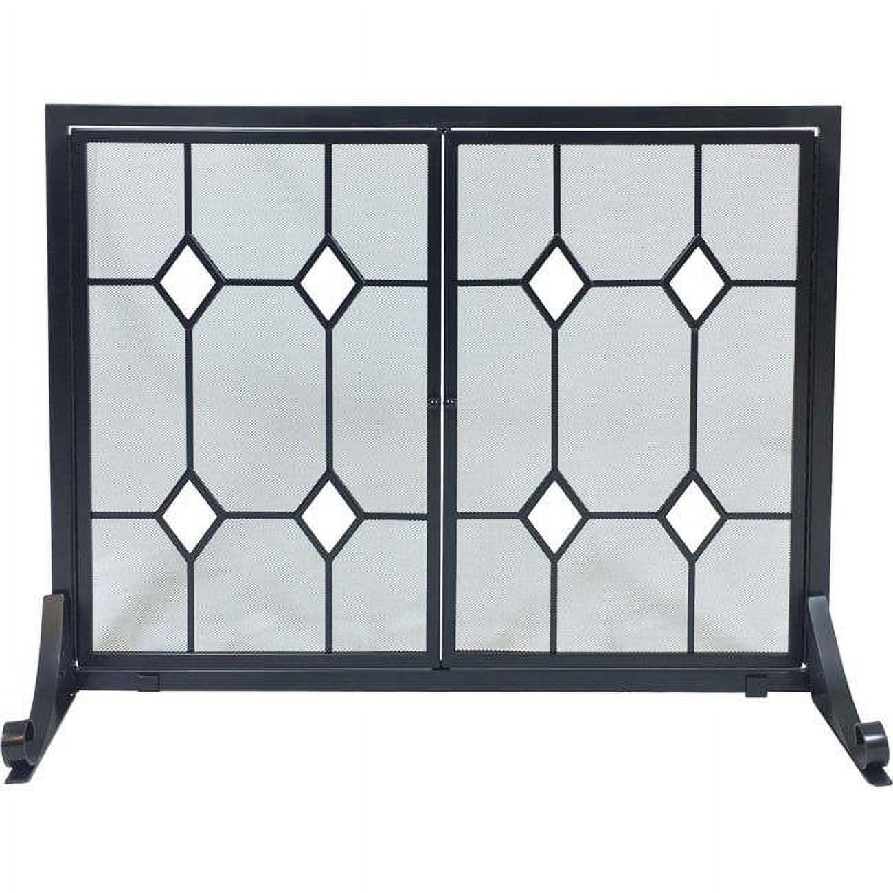 Black Wrought Iron Fireplace Screen with Glass Diamond Design