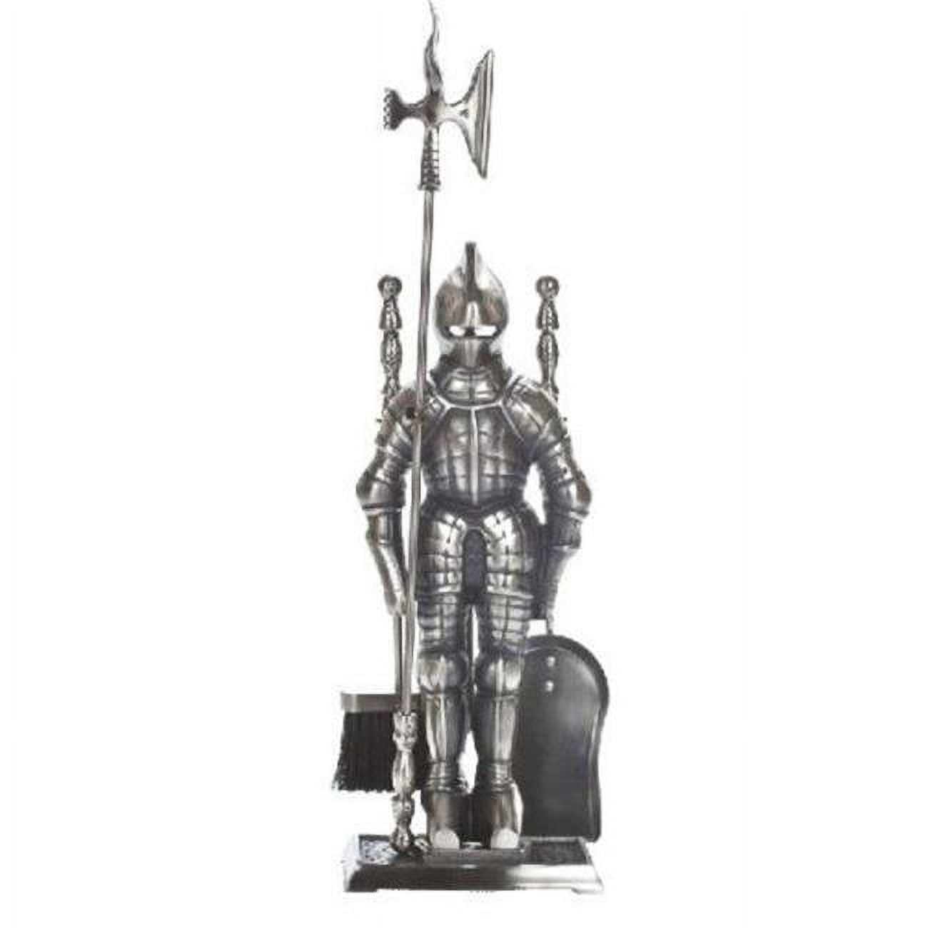 Pewter Knight Fireplace Tool Set with Steel Accessories