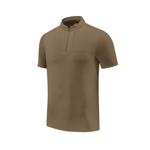 Dagegui 1/4 Zip Sport T-Shirt for Men Quick Dry Gym Running Workout Shirts Moisture Wicking Fitness Tee Summer Coffee Short Sleeve Tops M