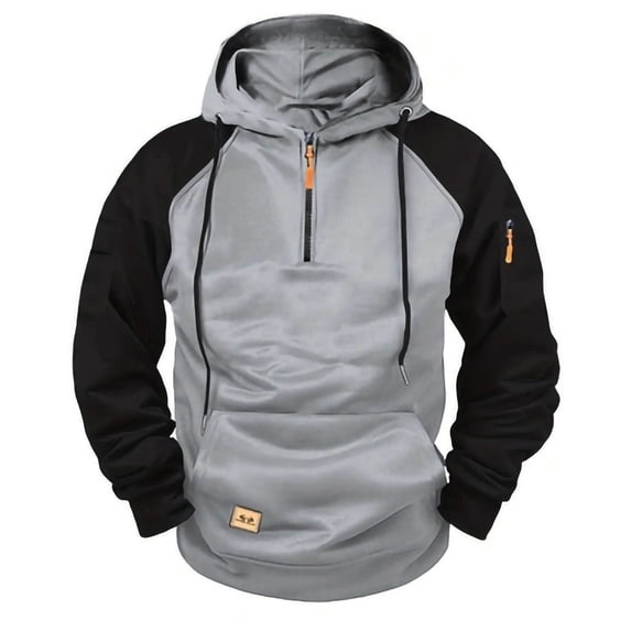 Dagegui 1/4 Zip Up Hoodie for Men Drawstring Hooded Sweatshirt with Pocket Fall Winter Fleece Long Sleeve Pullover Athletic Tops Gray XL