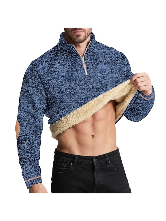 1/4 Zip Up Pullover Tops for Men Long Sleeve Stand Neck Sweatshirt Fleece Winter Warm Sweatshirts Navy XL