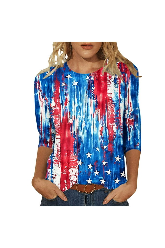 Under $15 4th of July Patriotic Shirts for Women 2025 American Flag Stars Stripes T-Shirts Glitter Firework Graphic Tees Memorial Day Parade Summer Tops