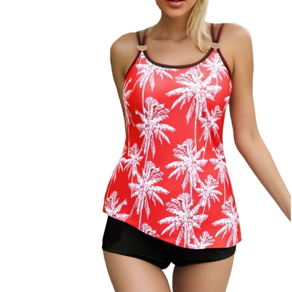 Dagegui 2 PC Tankini Swimsuits for Women Tummy Control Bathing Suits Trendy Print Swim Tops with Boy Shorts Beach Vacation Swimwear Pink S