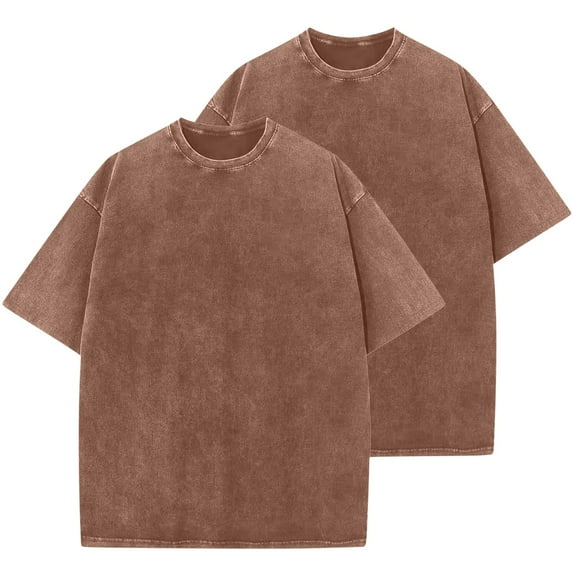 Dagegui 2 Pack Summer Cotton T-Shirts for Men and Women Casual Crew Neck Short Sleeve Tees Unisex Solid Color Summer Tops Coffee,L