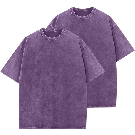 Dagegui 2 Pack Summer Cotton T-Shirts for Men and Women Casual Crew Neck Short Sleeve Tees Unisex Solid Color Summer Tops Purple,M