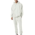 thumbnail image 1 of Dagegui 2 Pc Mens Sweatsuits Winter Long Sleeve Pullover Tracksuits Solid Color Hoodie Sweatshirts with Kangaroo Pocket Casual Sweatpants Match Sets White 2XL, 1 of 8