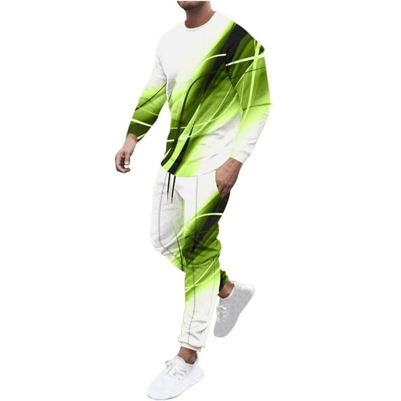 Dagegui 2 Piece Men's Outfit Sets 3D Print Long Sleeve Pullover Tracksuits Big and Tall Gym Workout Outfits Casual Sport Set ZB Purple 4XL