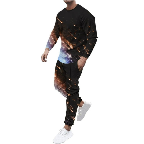 Dagegui 2 Piece Mens Outfit Sets 3D Print Long Sleeve Crewneck Pullover Tracksuits Big and Tall Jogging Workout Outfits Casual Set ZA Black XL