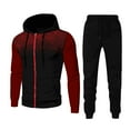 thumbnail image 1 of Dagegui 2 Piece Mens Print Sweatsuits Long Sleeve Hooded Tracksuits Winter Full Zip Up Hoodies Coats Solid Elastic Waist Pants Match Outfit Sets Today Clearance Wine XL, 1 of 4