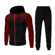 DAGEGUI 2 Piece Mens Print Sweatsuits Long Sleeve Hooded Tracksuits Winter Full Zip Up Hoodies Coats Solid Elastic Waist Pants Match Outfit Sets Today Clearance Wine M