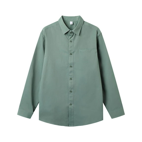 Dagegui Mens Button Down Shirts Cotton Long Sleeve Lapel Shirt Big and Tall Casual Work Blouses Solid Color Dress Business Tops Green,XL