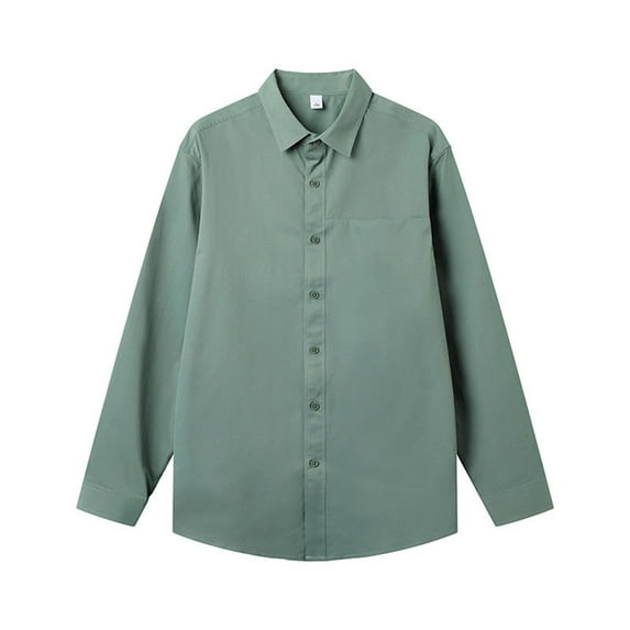 Dagegui Mens Button Down Shirts Cotton Long Sleeve Lapel Shirt Big and Tall Casual Work Blouses Solid Color Dress Business Tops Green,XXXL