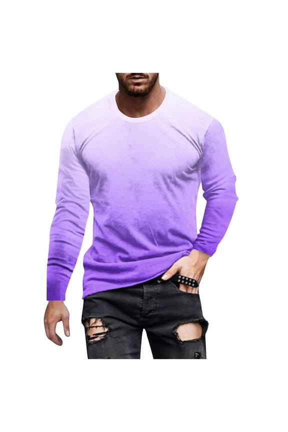 Mens Long Sleeve Tie Dye T-Shirts Fall Crew Neck Pullover Tops Big and Tall Workout Shirts Casual Loose Fit Shirt Purple 5XL